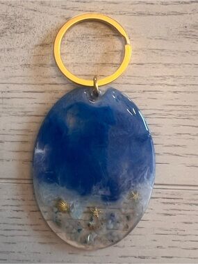 Ocean Resin Keychain with Gold Shell Accents